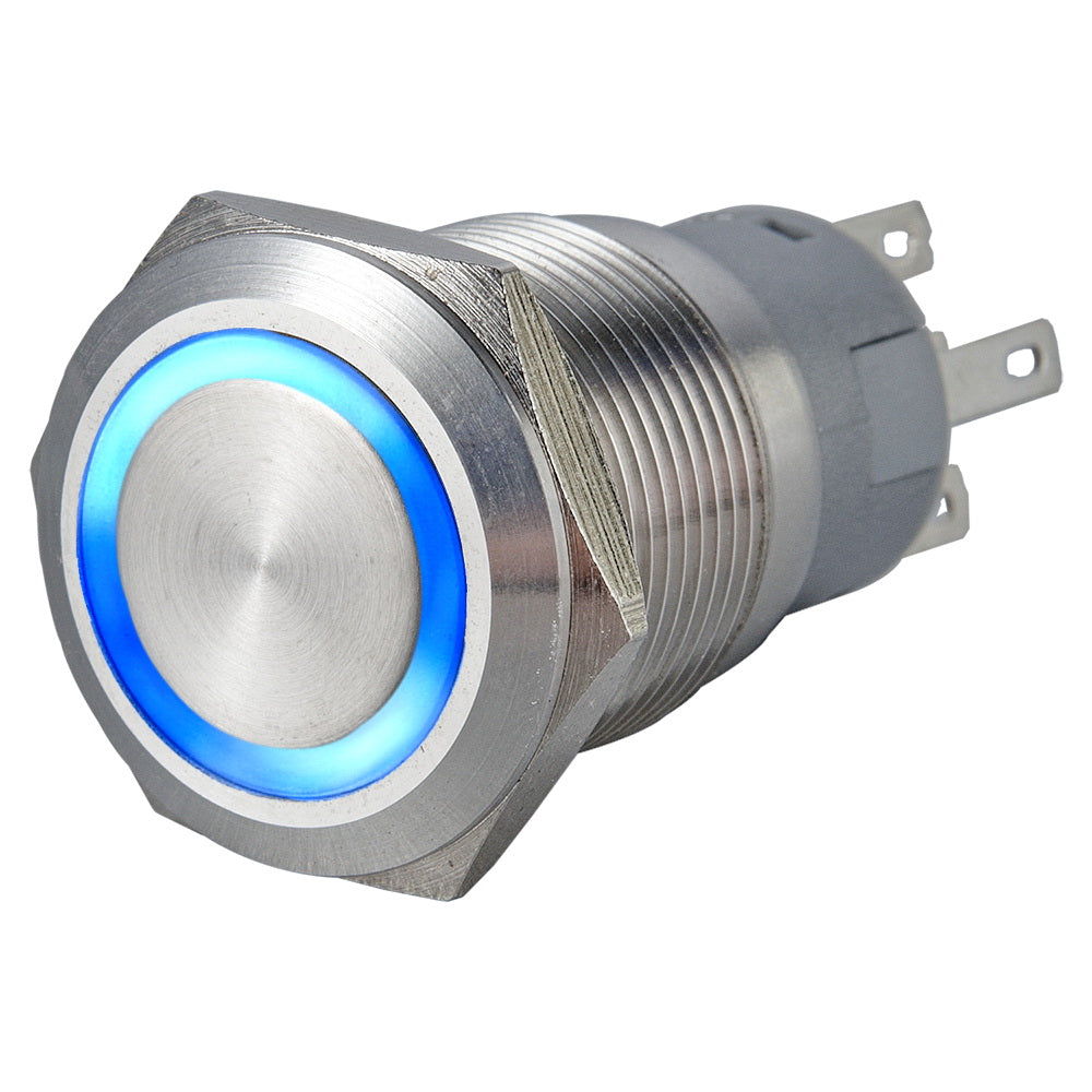 19mm Ring Illuminated Stainless Steel Anti Vandal Switch - Pin Terminal(2.8x0.5mm)