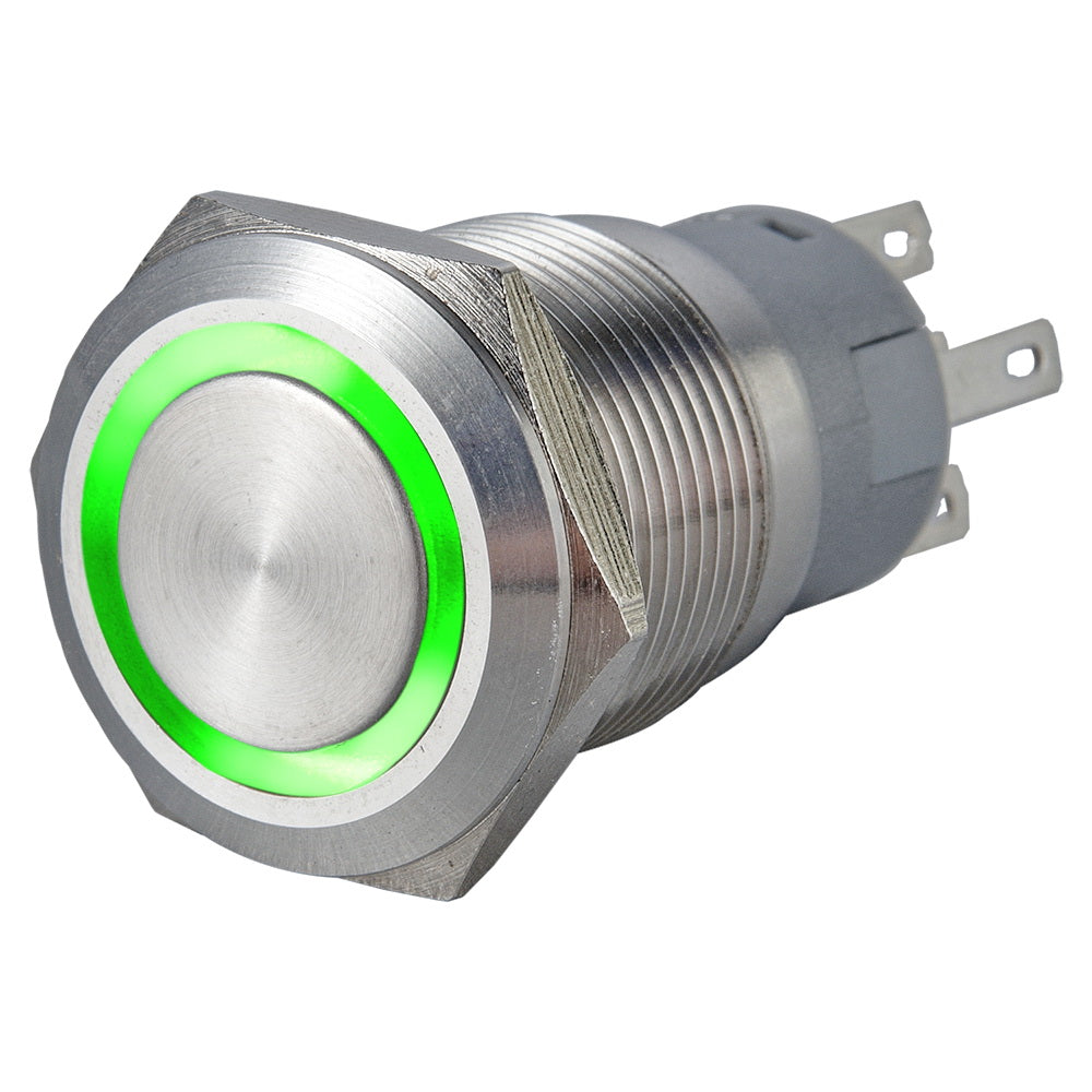 19mm Ring Illuminated Stainless Steel Anti Vandal Switch - Pin Terminal(2.8x0.5mm)