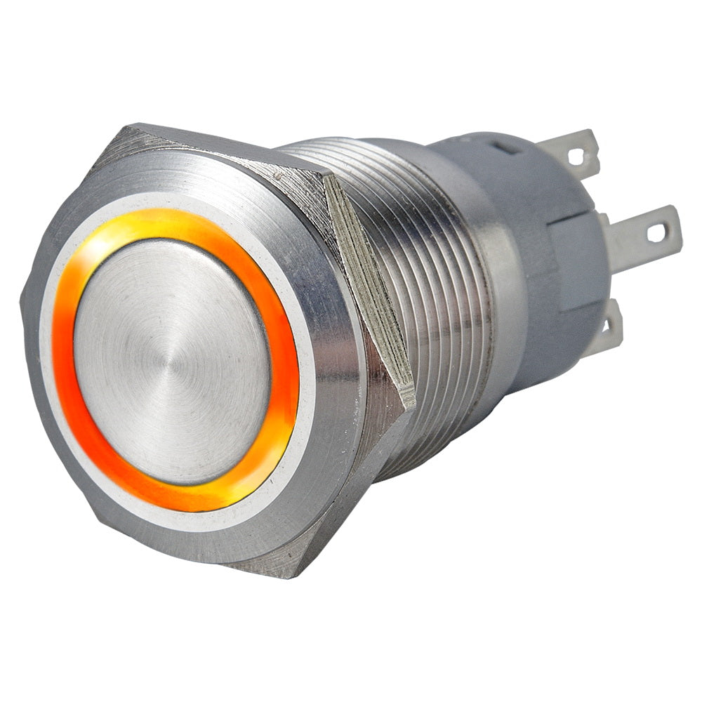 19mm Ring Illuminated Stainless Steel Anti Vandal Switch - Pin Terminal(2.8x0.5mm)