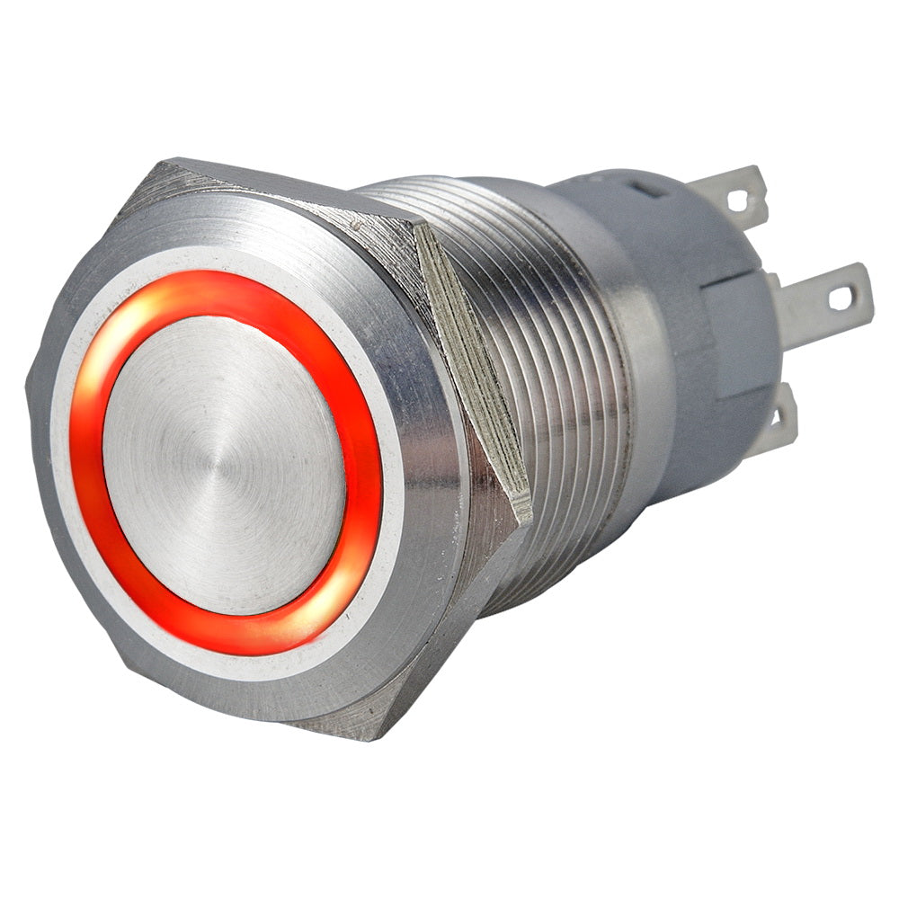 19mm Ring Illuminated Stainless Steel Anti Vandal Switch - Pin Terminal(2.8x0.5mm)