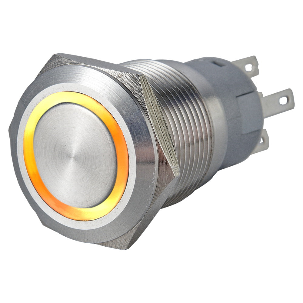 19mm Ring Illuminated Stainless Steel Anti Vandal Switch - Pin Terminal(2.8x0.5mm)